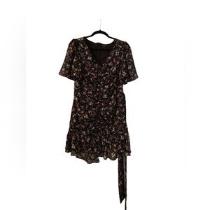 Shinestar Black Floral Fully Lined Dress with matching Fabric Belt